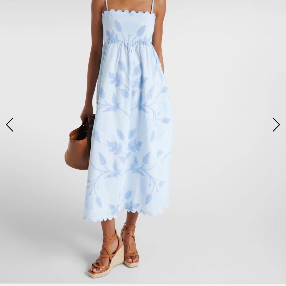 Juliet Dunn Scalloped Floral Ctn  Blue 
White Midi Sundress SOLD OUT NWT 6-8